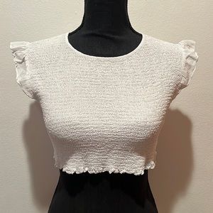 She + Sky White Ruched Crop Top